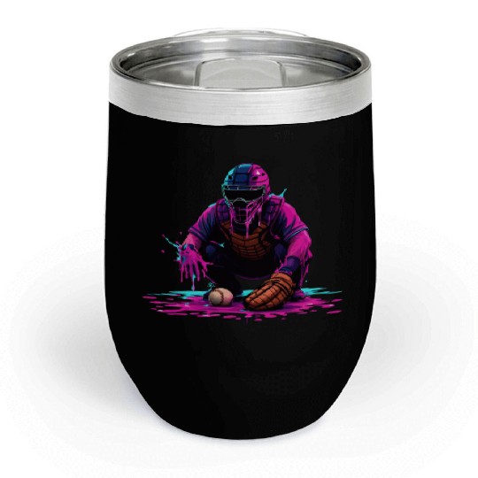 Neon Baseball Catcher Art Cool Vaporwave Sports Chill Wine Tumblers
