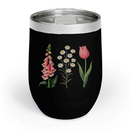 Foxglove Daisy Tulip Vintage Botanical Flowers Chill Wine Tumblers