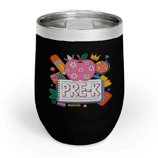 Pre K Teacher Back To School Apple Notebook Chill Wine Tumblers