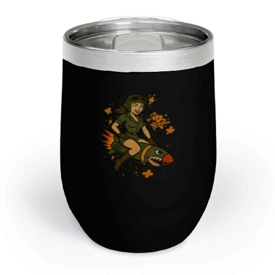 Pin-Up Pilot on Missile | Vintage Graffiti Art Chill Wine Tumblers