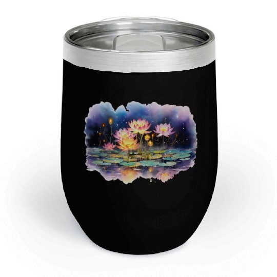 Retro Zen Lotus Firefly Night Chill Wine Tumblers