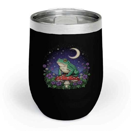 Green Frog on Red Mushroom - Starry Night Chill Wine Tumblers
