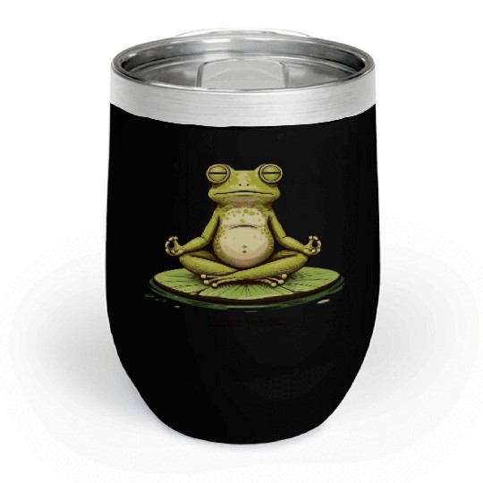 Funny Zen Frog Meditating on Lily Pad – Yoga Chill Wine Tumblers