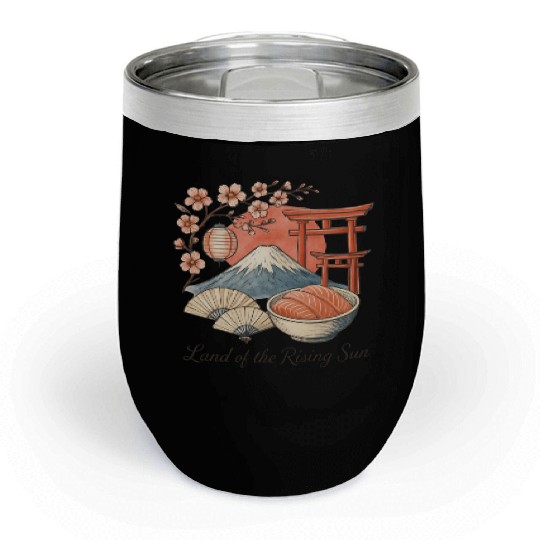 Japan Culture - Mount Fuji & Sakura Vintage Art Chill Wine Tumblers