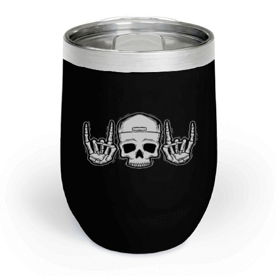Skull Rock On Skeleton Hands Art Chill Wine Tumblers