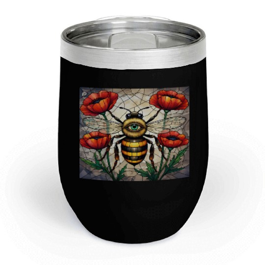 Bumble bee stained glass vibrant poppy flower eye Chill Wine Tumblers