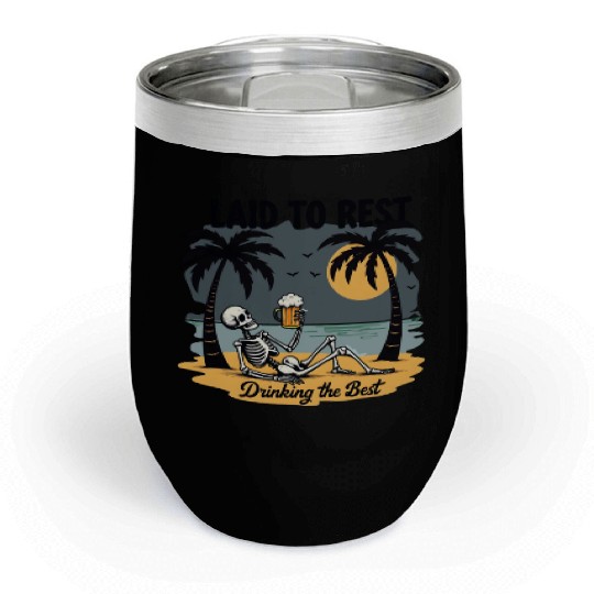 Skeleton Beach Vacation Beer Chill Wine Tumblers