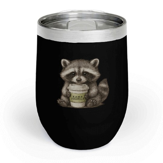 raccoon and coffee - design Kawa Zoomies Chill Wine Tumblers