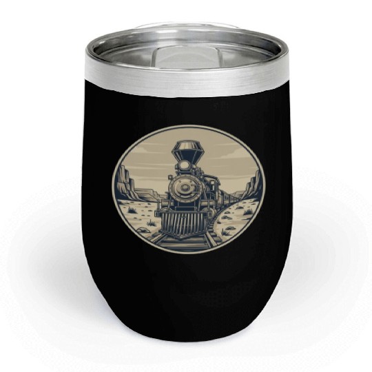 Vintage Western Steam Train Badge Chill Wine Tumblers
