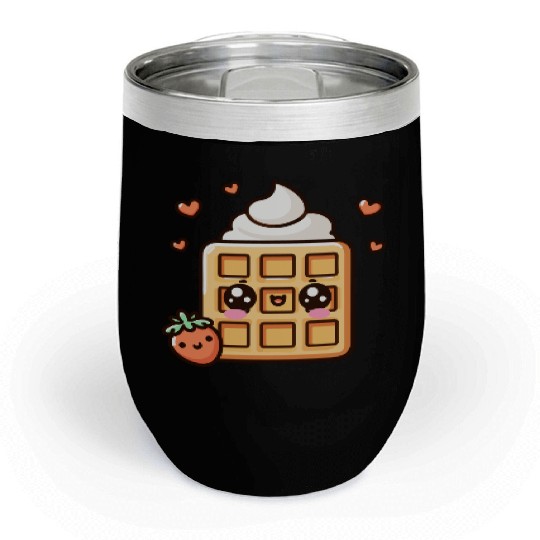 Kawaii Dessert Waffle with Strawberry Chill Wine Tumblers