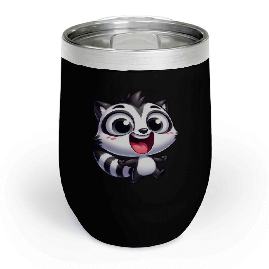 Kawaii raccoon cartoon joy cute fun kids Chill Wine Tumblers