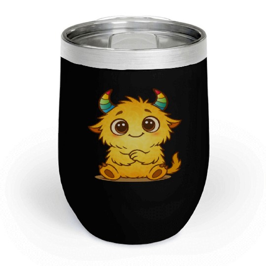 Cute Yellow Monster with Rainbow Horns Chill Wine Tumblers
