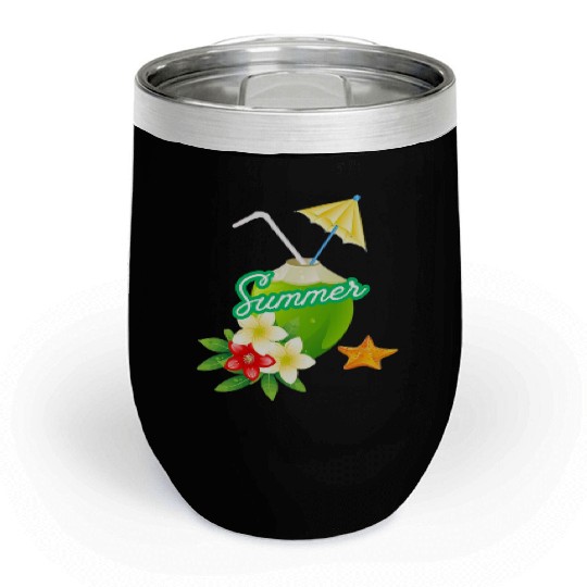 Tropical Summer Coconut with Flowers Chill Wine Tumblers