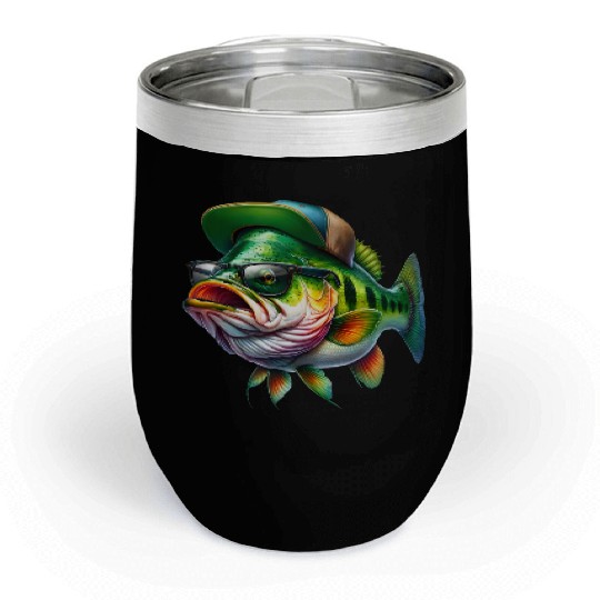 Cool Bass Fish with Green Hat and Glasses Chill Wine Tumblers