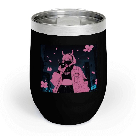 Neon Sakura Night Streetwear Design Chill Wine Tumblers