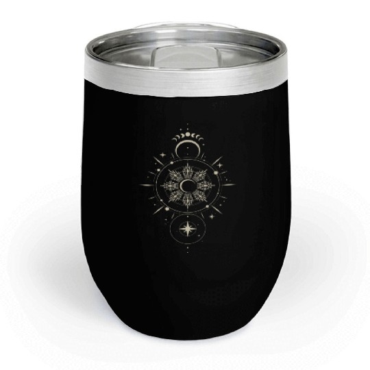 Celestial Mandala Sun and Moon Design Chill Wine Tumblers