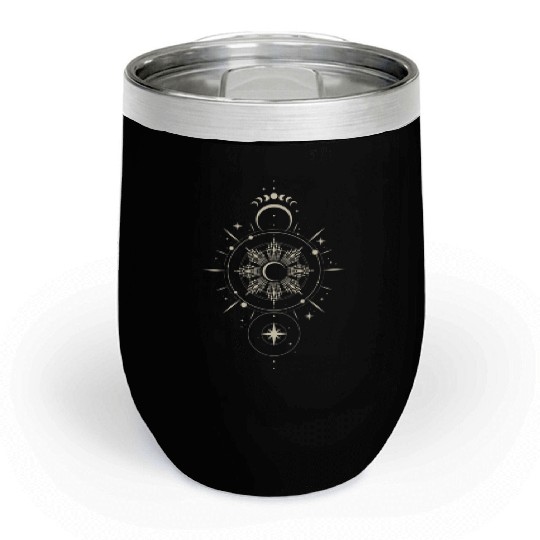 Celestial Mandala Sun and Moon Design Chill Wine Tumblers