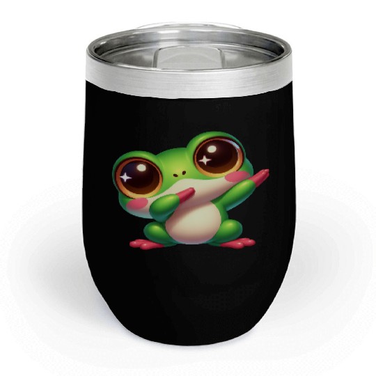 Cute frog dab dance gamer chibi cartoon kawaii Chill Wine Tumblers