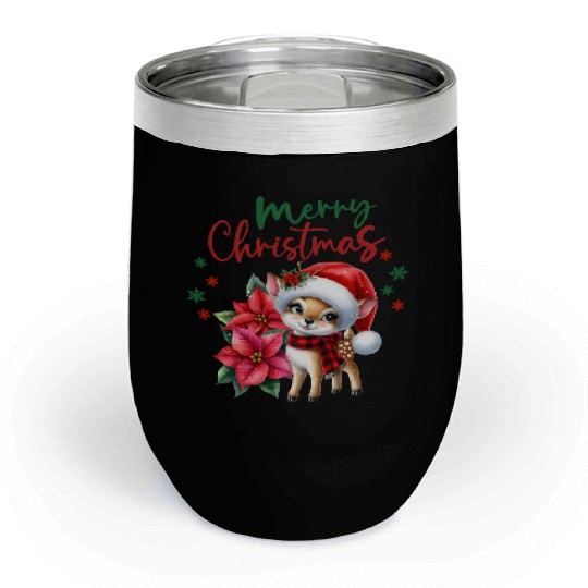 Festive Christmas Puppy with Poinsettia Chill Wine Tumblers