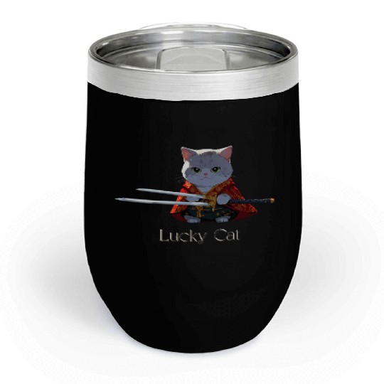 Mythic Warrior Cat with Swords Chill Wine Tumblers