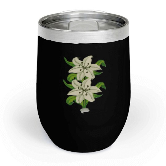 Elegant White Lily Botanical Illustration Chill Wine Tumblers