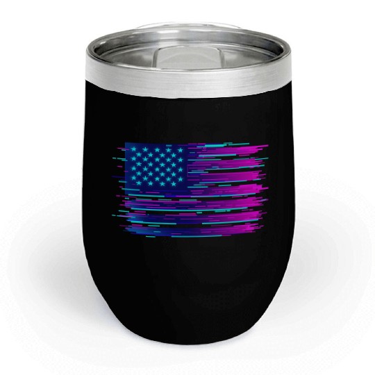 Retro Neon Grunge American Flag Chill Wine Tumblers