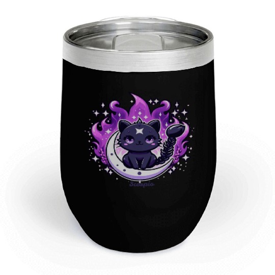 Enchanted Night Sky Scorpio Cat Design Chill Wine Tumblers