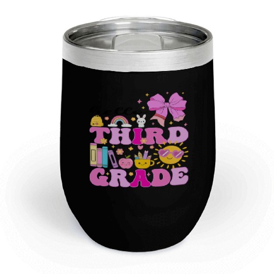 Hello Third Grade, Preppy Back to School Chill Wine Tumblers