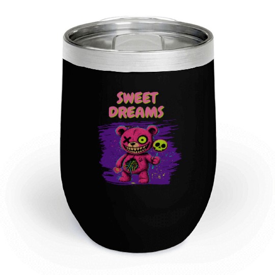 Sweet Dreams Psycho Teddy – Neon Horror Cute Bear Chill Wine Tumblers