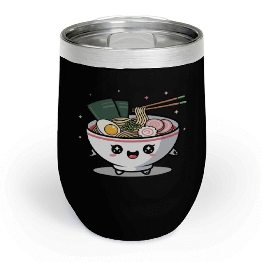 Cute Kawaii Ramen Bowl and Happy Sushi Friends Chill Wine Tumblers