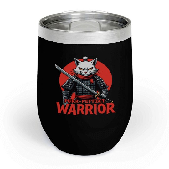 Purr-Perfect Warrior Cat Design Chill Wine Tumblers