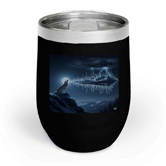 Mystic Mountain Wolf Sound Wave Chill Wine Tumblers