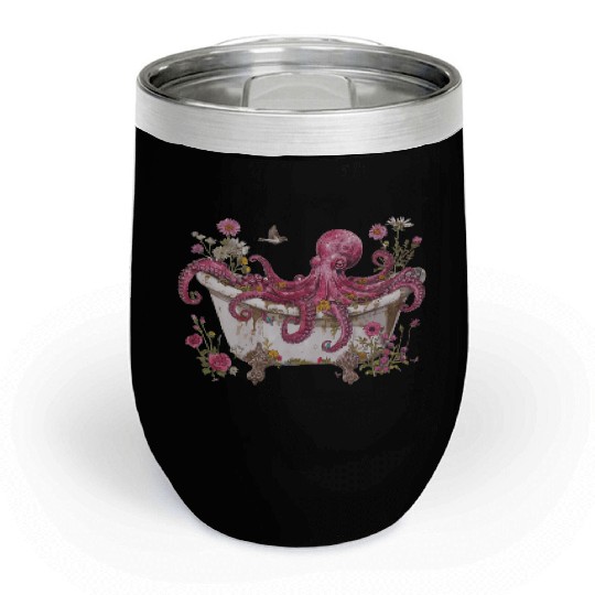 Cottagecore Octopus in Bathtub Vintage Chill Wine Tumblers