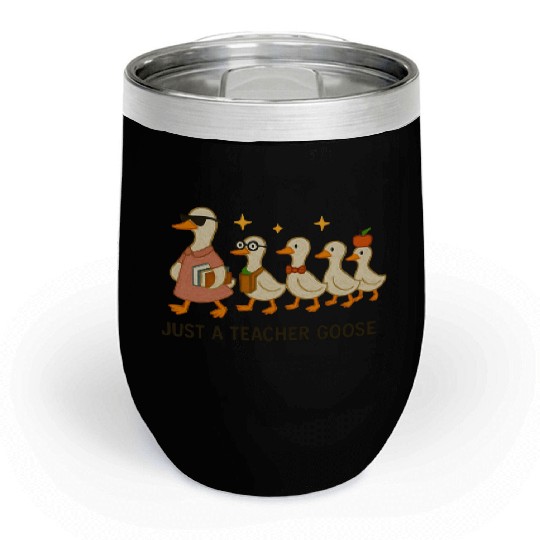 Whimsical Teacher Goose with Ducklings Chill Wine Tumblers