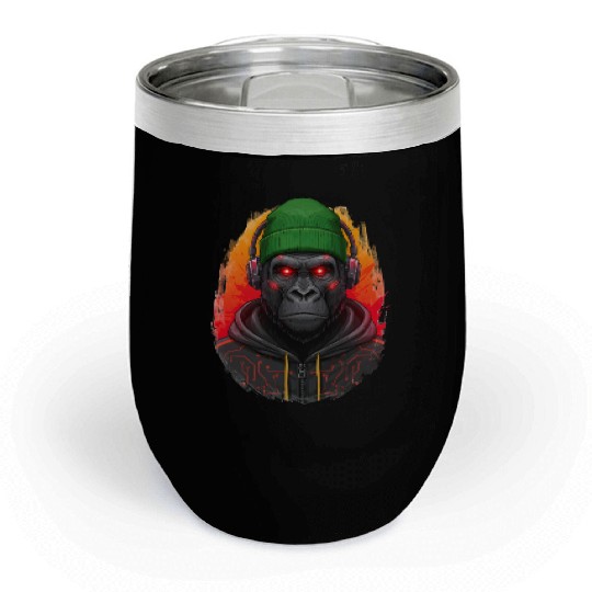 Cyberpunk Gorilla Digital Art Chill Wine Tumblers