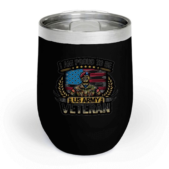 Proud US Army Vet Emblem Chill Wine Tumblers