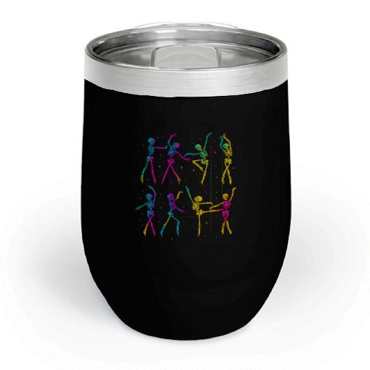Funny Spooky Skeleton Ballet Poses Halloween Chill Wine Tumblers