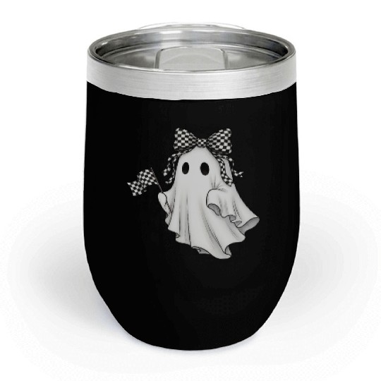 Ghost Boo Checkered Bow Race Day Racing Flag Racer Chill Wine Tumblers