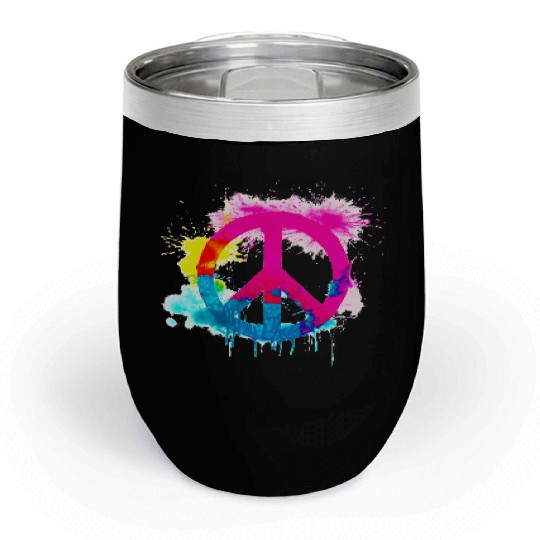 Peace sign neon colors groovy spray paint splatter Chill Wine Tumblers