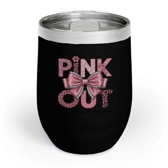 Pink Out Breast Cancer Awareness Coquette Bow  Chill Wine Tumblers