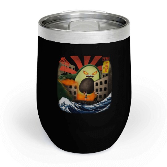 Giant Avocado Kaiju Monster Attack Urban City Chill Wine Tumblers
