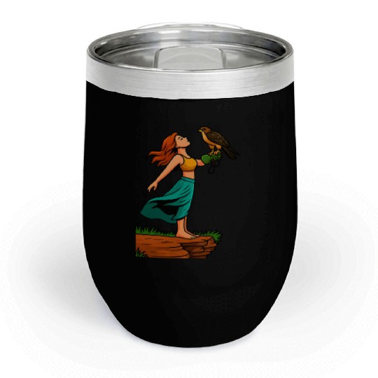 Woman with Hawk on Arm in Nature Scene Chill Wine Tumblers