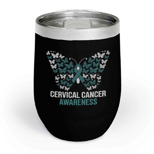 Cervical Cancer Awareness Butterfly Design Chill Wine Tumblers