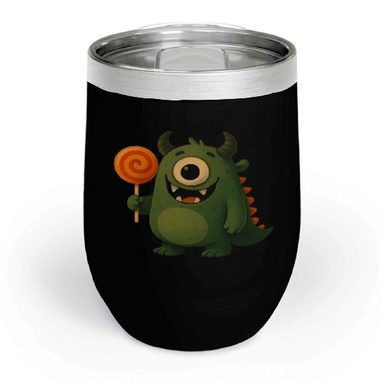 Whimsical Monster with Lollipop Chill Wine Tumblers