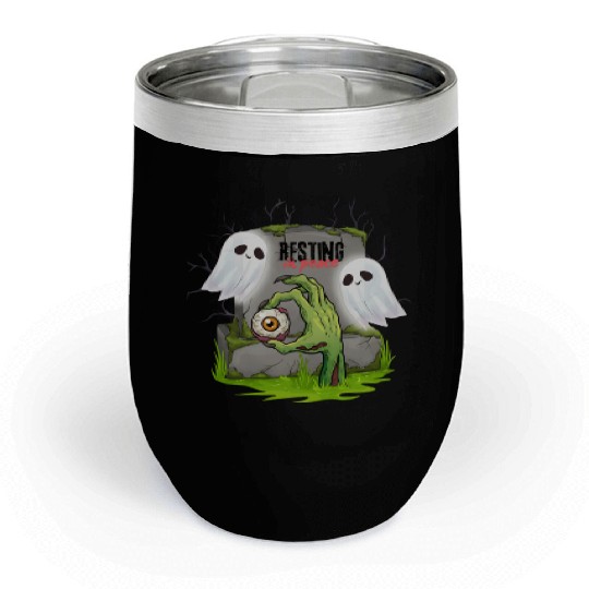 Spooky Graveyard with Ghosts and Eye Chill Wine Tumblers