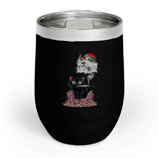 Black Cat Smoking Cigarette Catzilla Chill Wine Tumblers