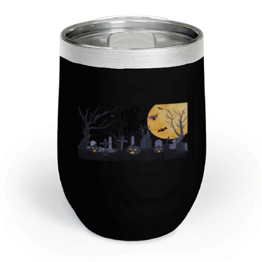 Trick-or-Treat Pumpkin Graveyard Chill Wine Tumblers
