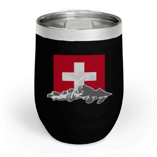 Switzerland - Swiss Flag & Mountains Chill Wine Tumblers