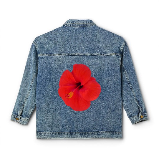 red hibiscus Classic Women's Denim Jackets