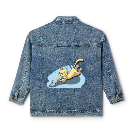 Cat Running After Rat - Tom and Jerry Illustration Classic Women's Denim Jackets